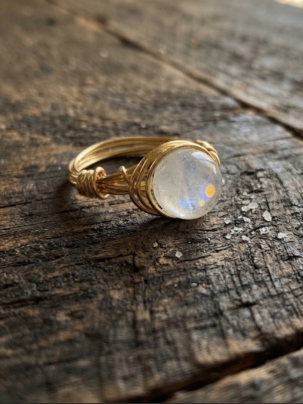 Gold Wire-Wrapped Moonstone Ring size 8